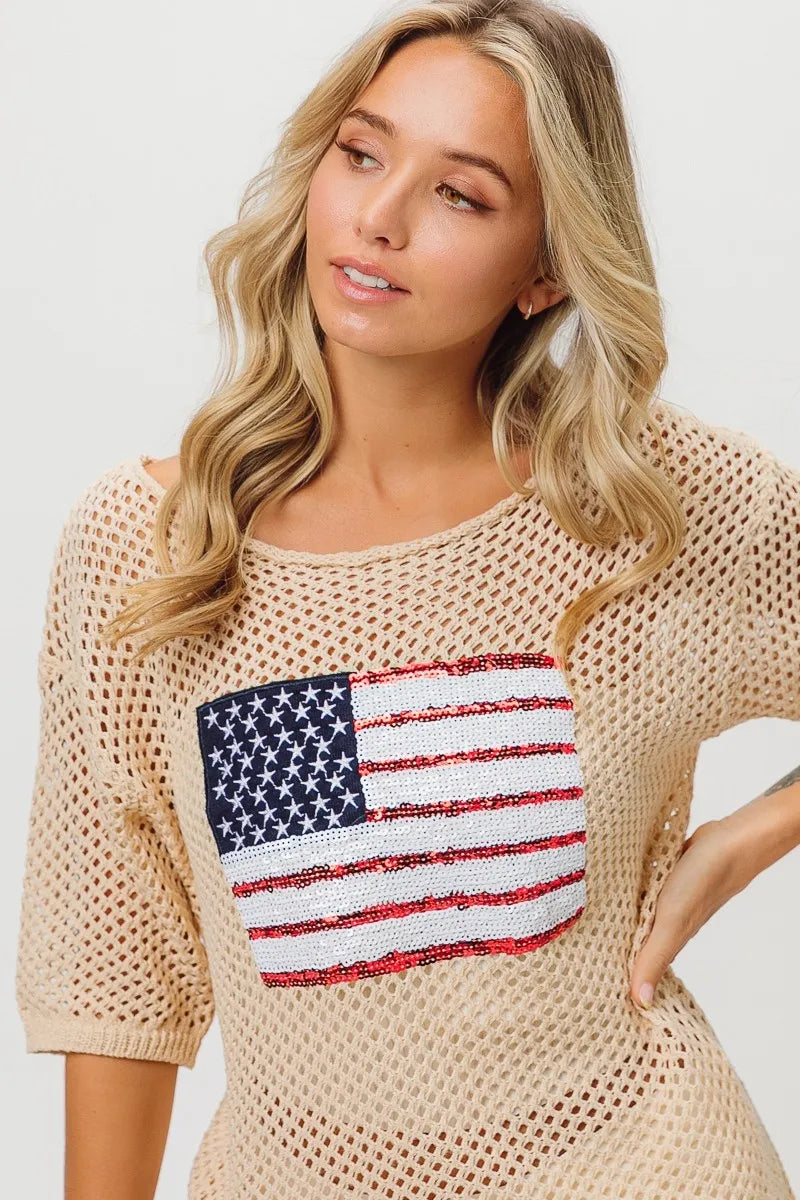 BiBi Sequin American Flag Knit Cover Up | Cover Ups Daverri Fashions