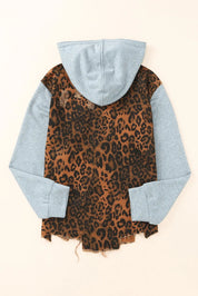 Leopard Distressed Drawstring Hooded Denim Jacket | Denim Jackets Daverri Fashions