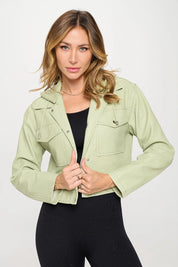 Mint Coalition LA Snap Down Cropped Hooded Jacket | Jackets Daverri Fashions