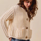 SO ME Metal Button Long Sleeve Chunky Sweater Cardigan Cardigans