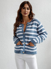 Striped Button Front Cardigan | Cardigans Daverri Fashions