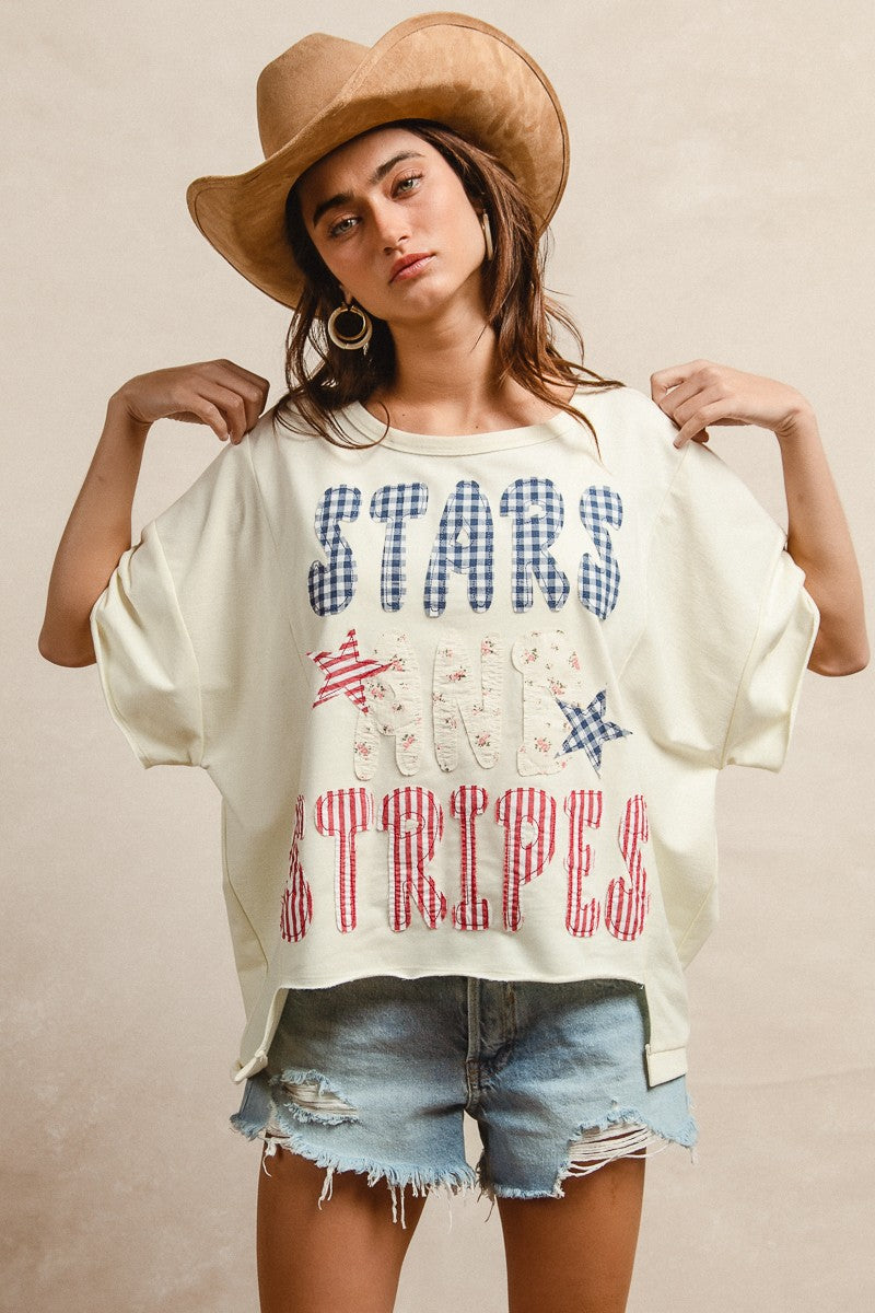 BiBi off-white oversized stars and stripes patchwork t-shirt
