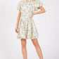 GeeGee Floral Eyelet Zipper Front Puff Sleeve Mini Dress - DAVERRI FASHIONS
