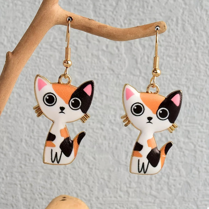 Yellow onesize Colorful Cat Dangle Earrings | Earrings Daverri Fashions