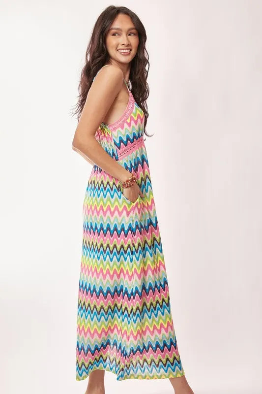 Davi & Dani Multi Color Crochet Lace Midi Dress | Daverri Fashions