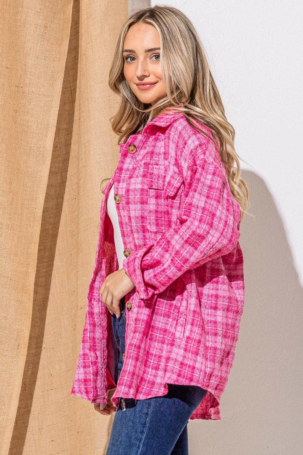 And The Why Full Size Tweed Button Down Long Sleeve Shacket Shackets