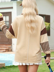 Color Block Striped Patchwork Sequin Rugby Graphic Polo Sweatshirt | Sweatshirts Daverri Fashions