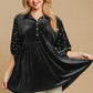 Umgee Pearl Detail Half Sleeve Velvet Babydoll Blouse Black