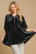 Umgee Pearl Detail Half Sleeve Velvet Babydoll Blouse Black