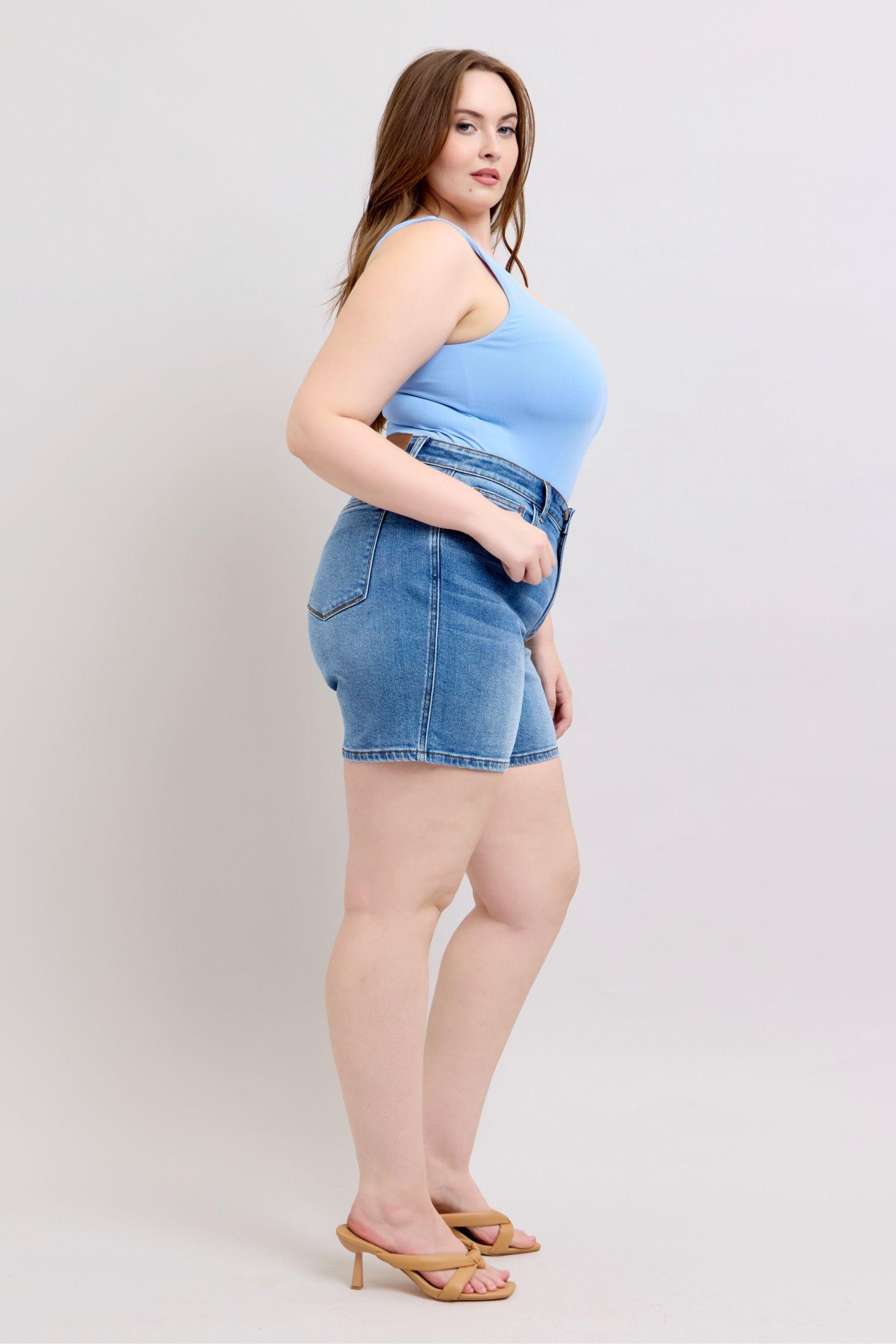 Judy Blue Full Size 2 Button Denim Shorts with Pockets Plus Size Denim Shorts
