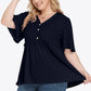 Plus Size Buttoned V-Neck Frill Trim Babydoll Blouse - DAVERRI FASHIONS