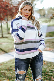 Plus Size Striped Long Sleeve Hooded Sweater | Daverri Fashions