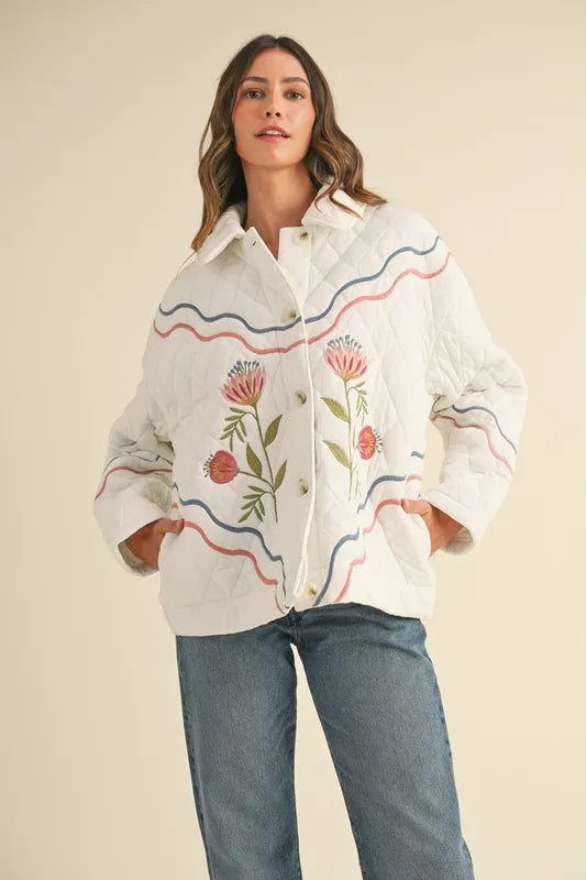 MABLE Floral Multi Color Embroidered Quilted Jacket
