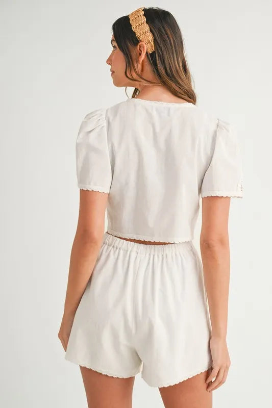 MABLE Crochet Lace Detail Crop Top and Shorts Set
