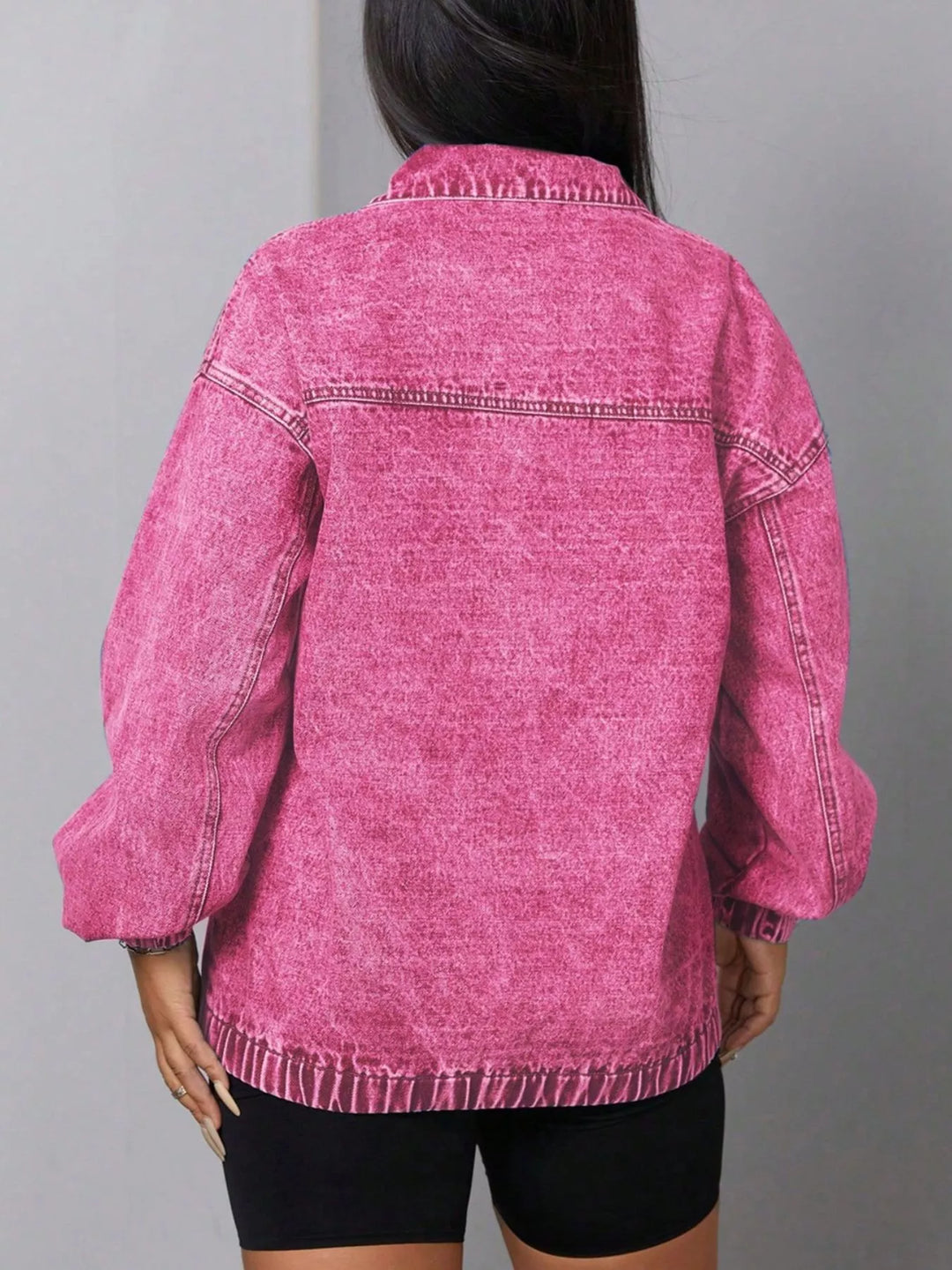 Zip Collar Long Sleeve Denim Top | Tops Daverri Fashions