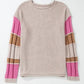 Color Block Round Neck Long Sleeve Sweater - DAVERRI FASHIONS
