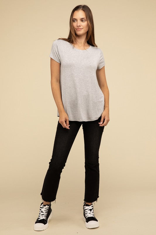Flowy Round Hem Rayon Short Sleeve Top T-Shirts