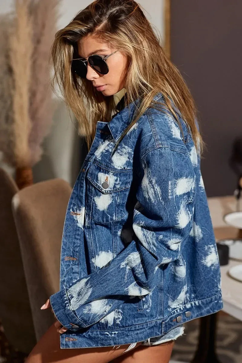 BiBi Washed Tie Dye Denim Jacket - DAVERRI FASHIONS