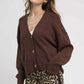 Umgee Button-Front V-Neck Knit Cardigan Brown - DAVERRI FASHIONS