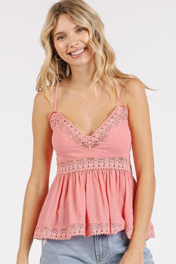 Mittoshop Crisscross Back Lace Detail V-Neck Cami - DAVERRI FASHIONS