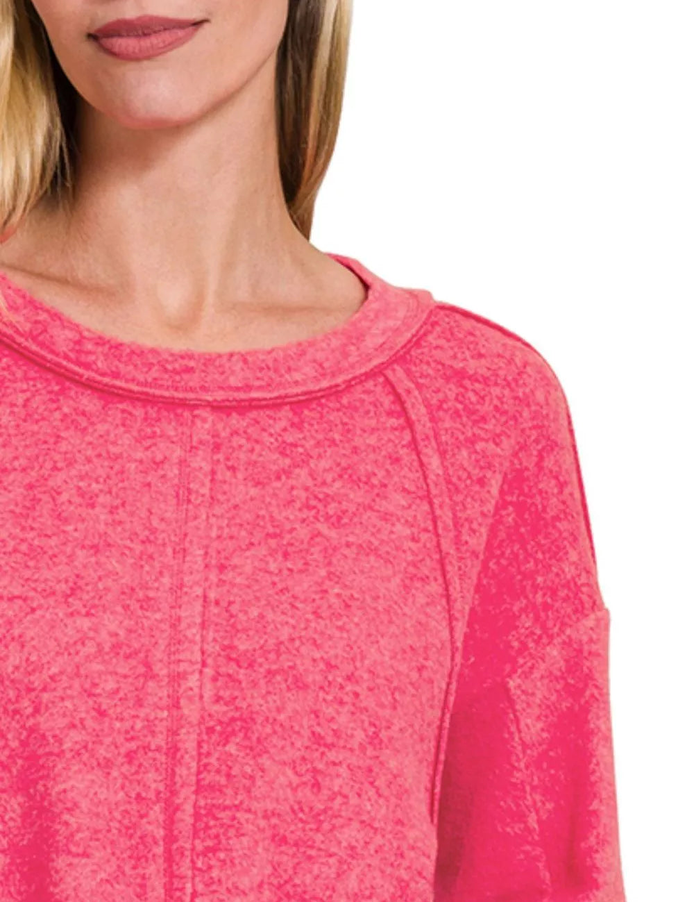 Zenana Brushed Hacci Exposed Seam Hi Low Sweater | Daverri Fashions