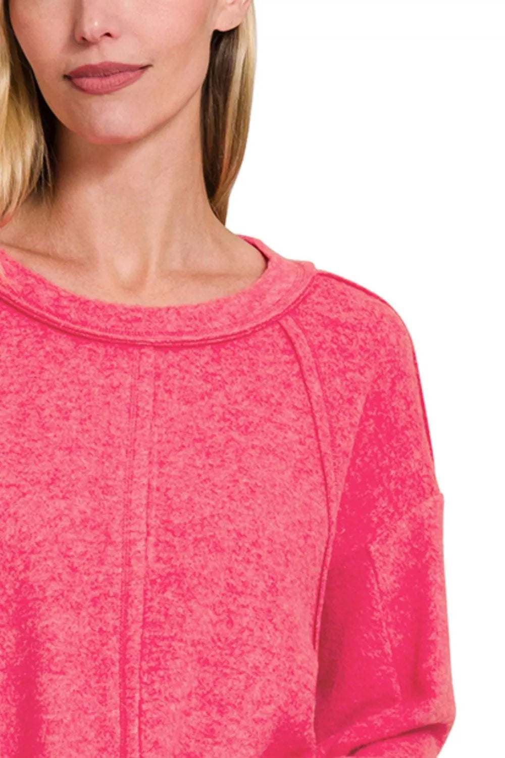 Zenana Brushed Hacci Exposed Seam Hi Low Sweater | Daverri Fashions