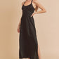 Aemi + Co Black Ruched Side Slit Cutout Back Maxi Cami Dress Black Cami Dresses