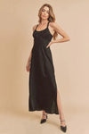 Aemi + Co Black Ruched Side Slit Cutout Back Maxi Cami Dress - DAVERRI FASHIONS