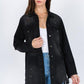 American Bazi Distressed Frayed Hem Denim Jacket Black M