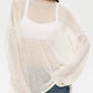 Boat neck dropped shoulder sweater in loose off-white knit with airy sheer texture and wide sleeves