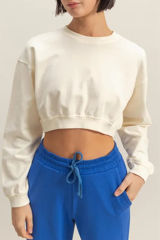 HYFVE Crew Neck Long Sleeve Crop Sweatshirt | Daverri Fashions
