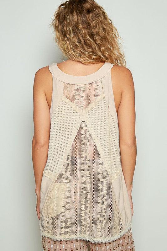 POL Lace Up Crochet Lace Tank - DAVERRI FASHIONS