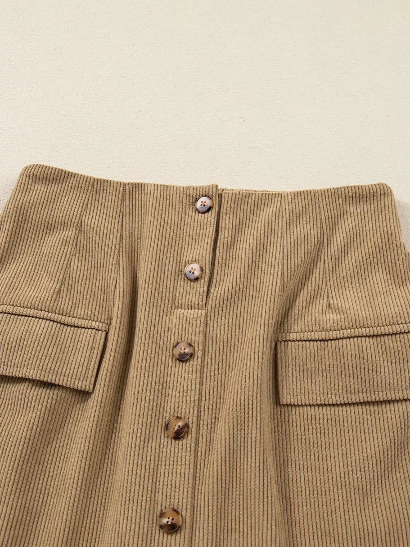 Corduroy Buttoned Front Mini Skirt - DAVERRI FASHIONS