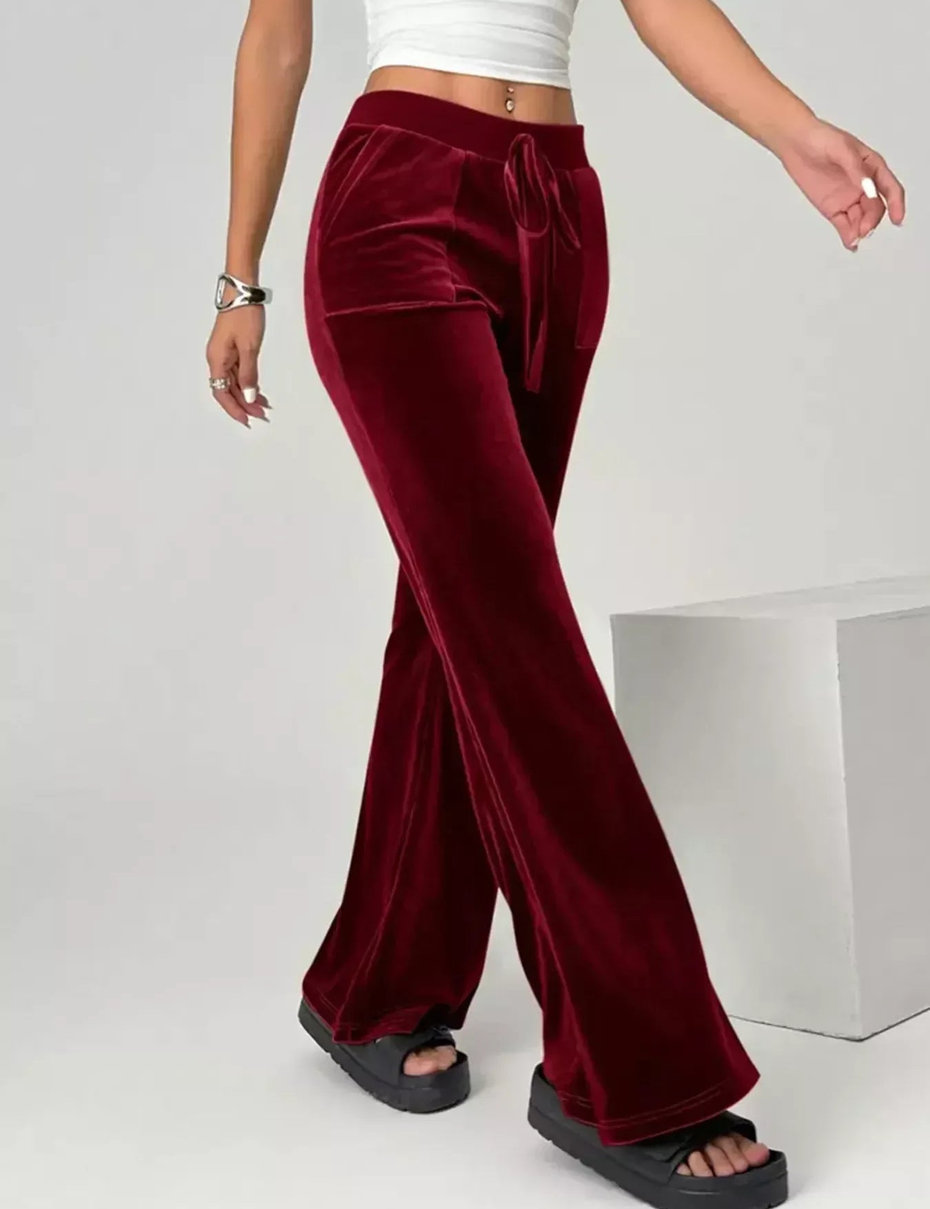 Daverri Fashions Velvet Flare Leg Pants - DAVERRI FASHIONS