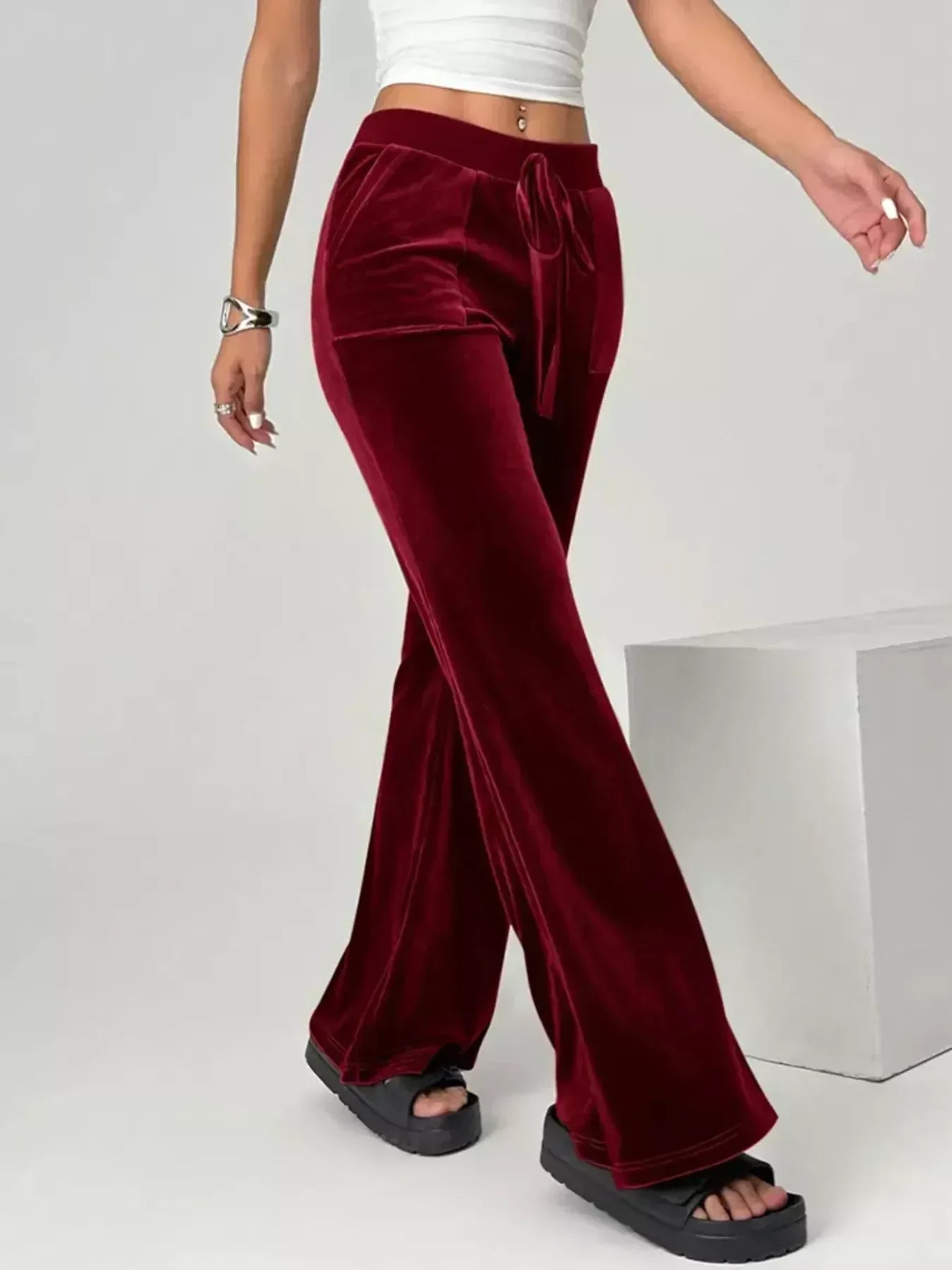 Daverri Fashions Velvet Flare Leg Pants - DAVERRI FASHIONS