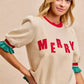 BiBi Christmas Merry Letter Patches Contrast Banded Top - DAVERRI FASHIONS