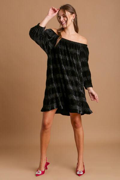 Umgee Off-Shoulder Balloon Sleeve Velvet Mini Dress Mini Dresses