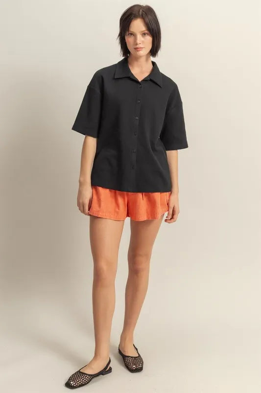 HYFVE Collared Neck Button Down Waffle Shirt