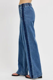 RISEN Full Size Elastic Waist Wide Leg Jeans Plus Size