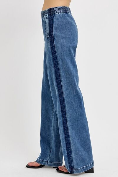 RISEN Full Size Elastic Waist Wide Leg Jeans Plus Size