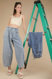 VERY J Washed Chambray Barrel Denim Pants | Jeans Daverri Fashions