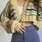 Cozy Chunky Knit Striped Cropped Cardigan in cream, mustard, blue, brown