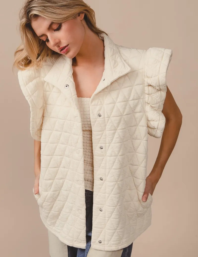 BiBi Quilting Knit Ruffle Sleeve Vest | Daverri Fashions
