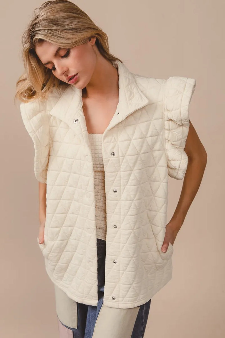 BiBi Quilting Knit Ruffle Sleeve Vest