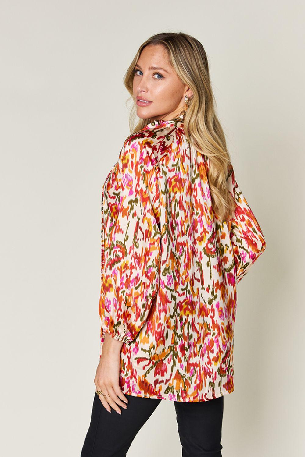 Double Take Full Size Printed Button Up Long Sleeve Shirt Shirts & Tops
