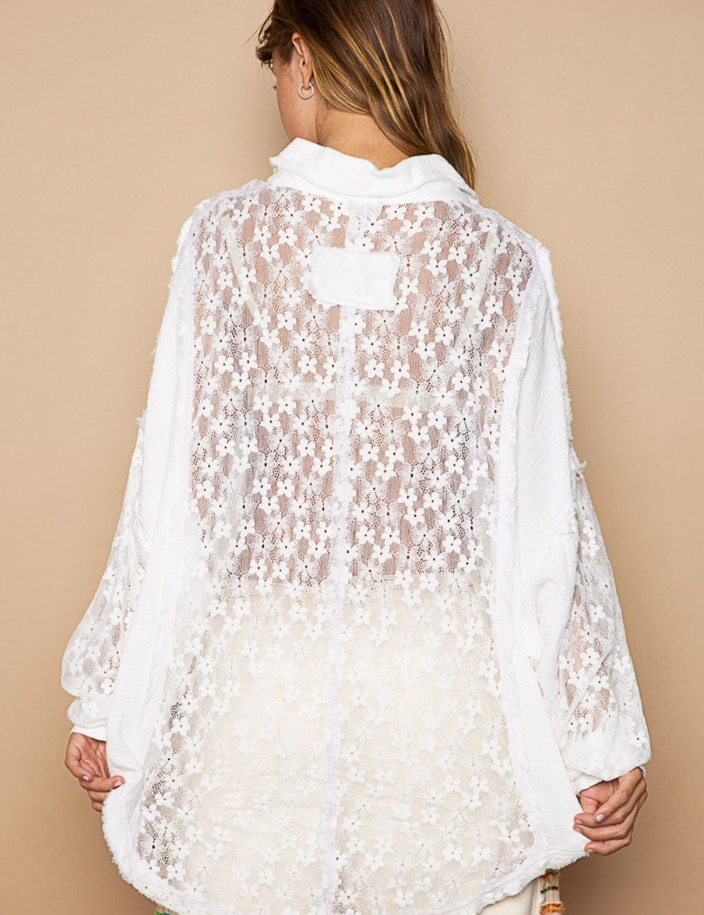 POL Oversize Lace Button-Down Shirt