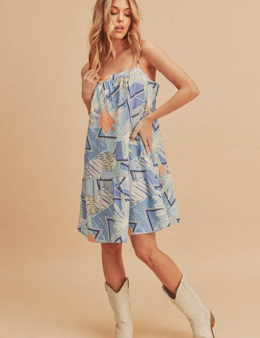 Aemi + Co Printed Ruffled Hem Square Neck Mini Cami Dress | Daverri Fashions