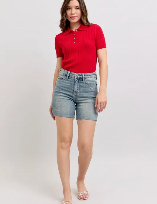 MD L Judy Blue High Waist Vintage Wash Side Slit Denim Shorts | Daverri Fashions