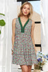 ADORA Lace Detail V-Neck Sleeveless Mini Dress Dark Green Mini Dresses