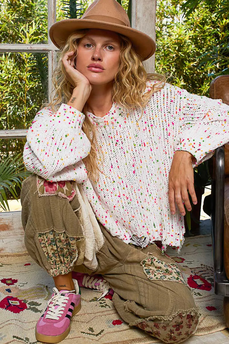 POL Round Neck Fringed Hem Sweater | Sweaters Daverri Fashions